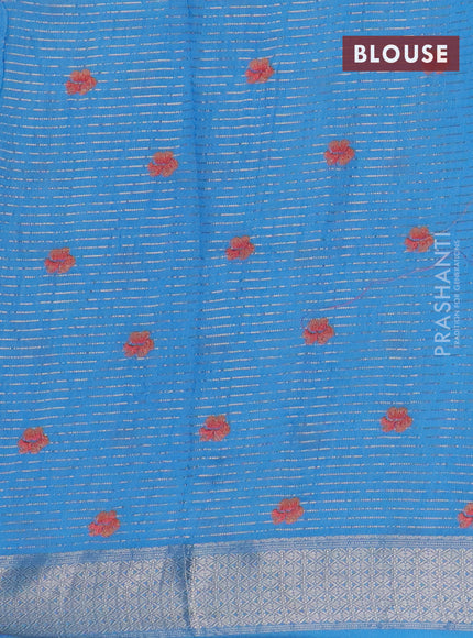 Assam silk saree light blue with allover zari weaves & floral embroidery work buttas and zari woven border