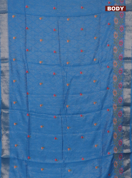 Assam silk saree light blue with allover zari weaves & floral embroidery work buttas and zari woven border