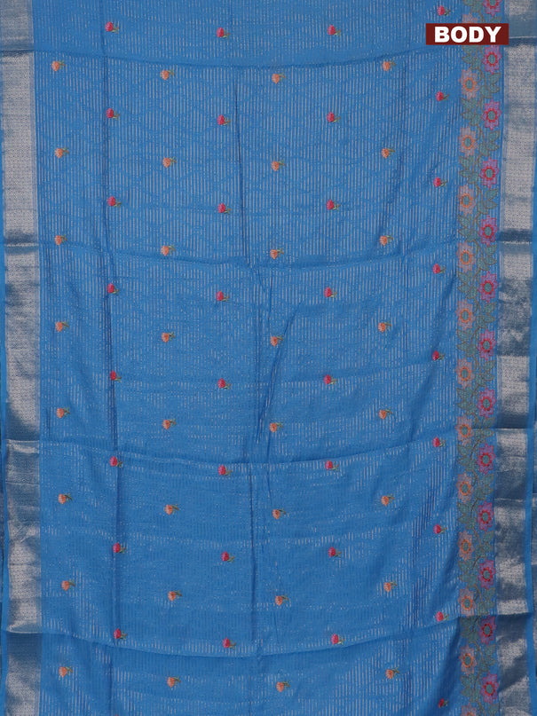 Assam silk saree light blue with allover zari weaves & floral embroidery work buttas and zari woven border