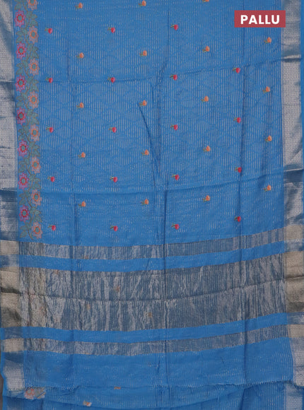Assam silk saree light blue with allover zari weaves & floral embroidery work buttas and zari woven border