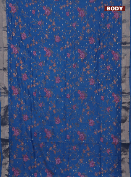 Assam silk saree cs blue with zari buttas & embroidery work and zari woven border