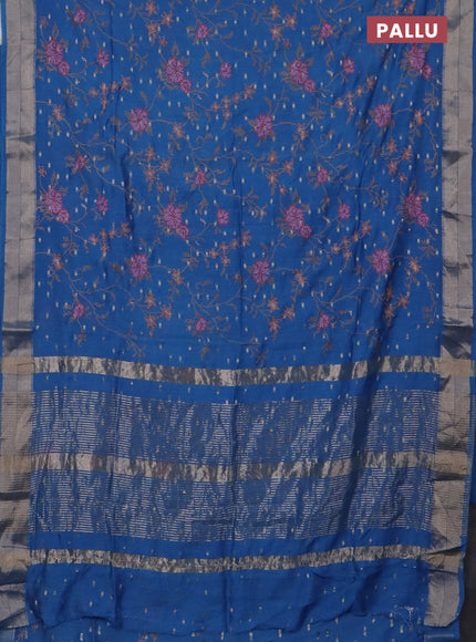 Assam silk saree cs blue with zari buttas & embroidery work and zari woven border