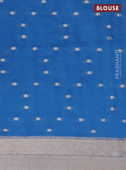 Assam silk saree cs blue with zari buttas & embroidery work and zari woven border
