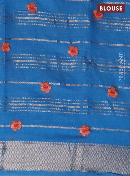 Assam silk saree cs blue with allover zari weaves & floral embroidery work buttas and zari woven border