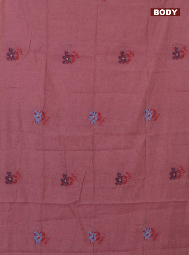 Munga cotton saree pink shade and blue with thread woven floral buttas in borderless style