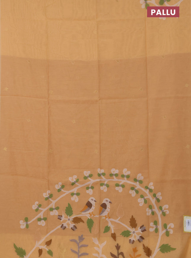 Munga cotton saree orange and mustard shade with zari woven buttas in borderless style