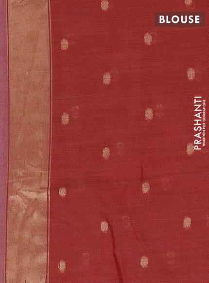 Munga cotton saree mauve pink and maroon with allover thread woven buttas in borderless style