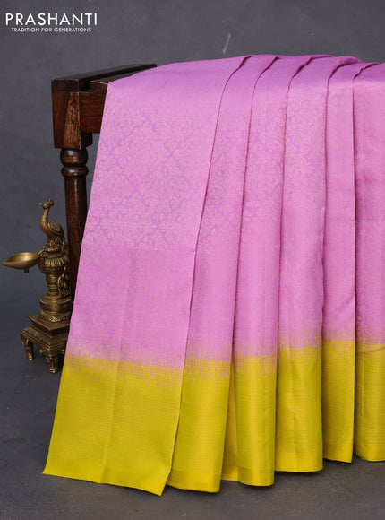 Pure soft silk saree light pink and yellow with allover zari woven brocade weaves and zari woven border