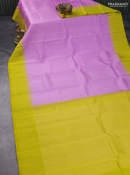 Pure soft silk saree light pink and yellow with allover zari woven brocade weaves and zari woven border