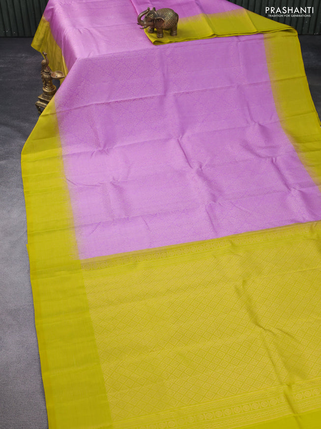 Pure soft silk saree light pink and yellow with allover zari woven brocade weaves and zari woven border