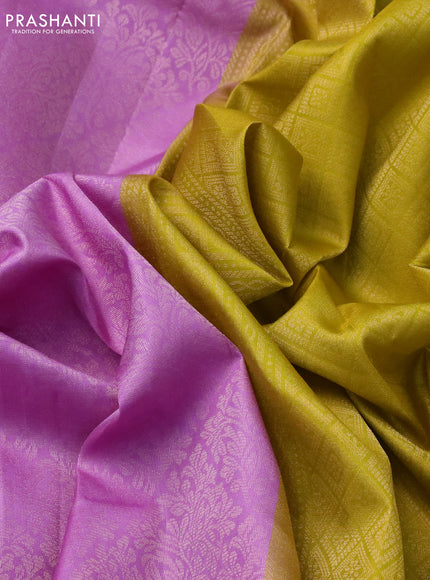 Pure soft silk saree light pink and yellow with allover zari woven brocade weaves and zari woven border