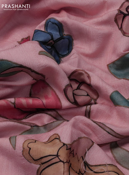 Semi tussar saree peach shade with allover kalamkari applique work in borderless style