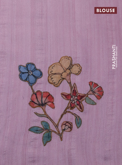 Semi tussar saree light pink with allover kalamkari applique work in borderless style