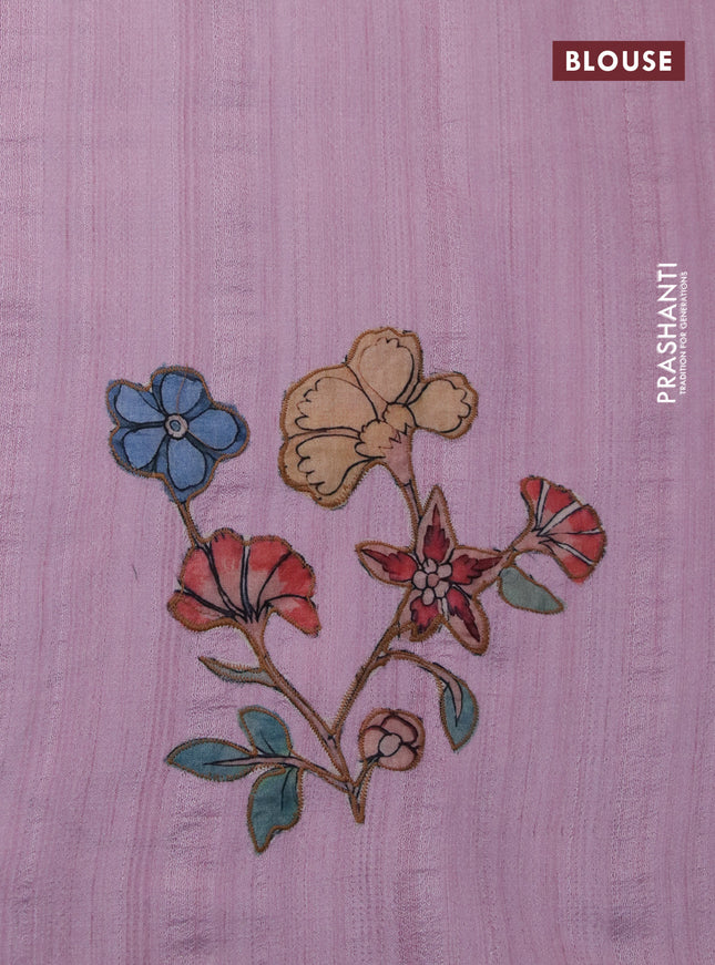 Semi tussar saree light pink with allover kalamkari applique work in borderless style