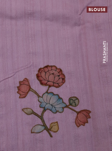 Semi tussar saree pastel pink with allover kalamkari applique work in borderless style