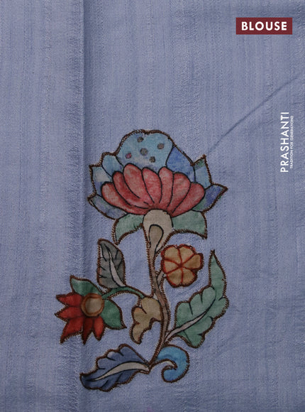 Semi tussar saree pastel shade with allover kalamkari applique work in borderless style