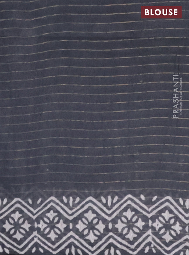 Semi bamboo saree pastel green shade and grey with allover sequin zari stripes & Butta prints and printed border