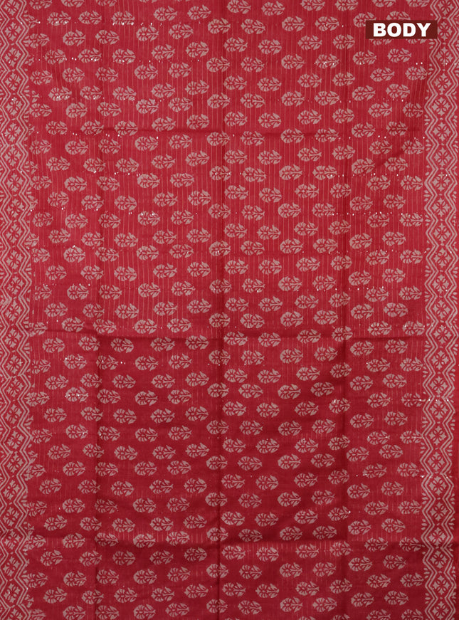 Semi bamboo saree pink and brown with allover sequin zari stripes & Butta prints and printed border