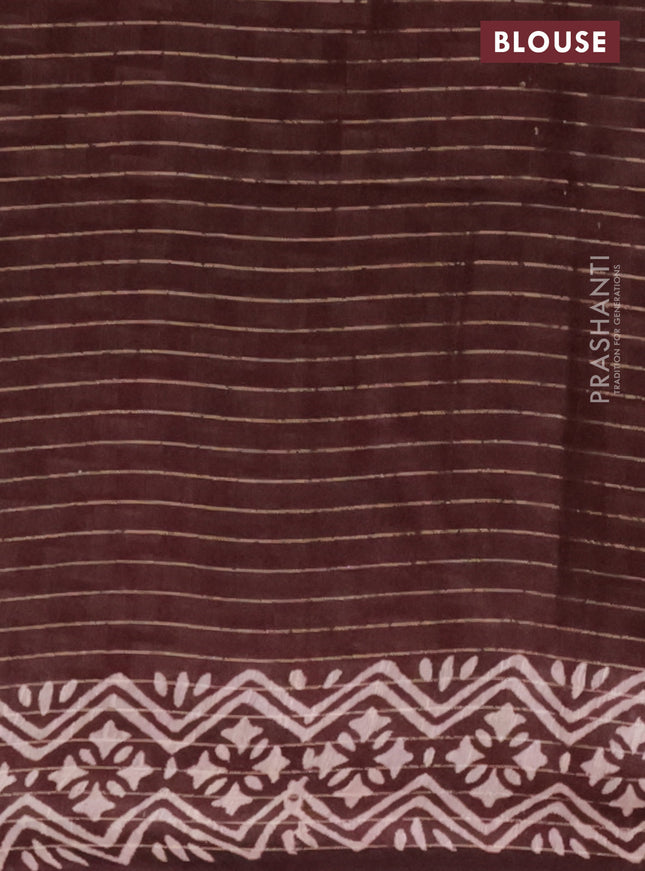 Semi bamboo saree pink and brown with allover sequin zari stripes & Butta prints and printed border
