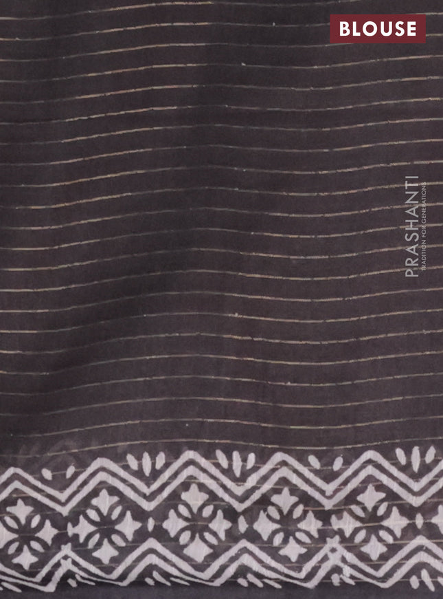 Semi bamboo saree peach shade and elephant grey with allover sequin zari stripes & Butta prints and printed border