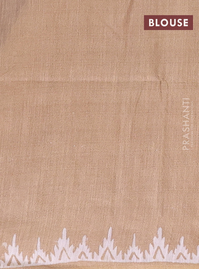 Semi bamboo saree mauve pink and sandal with allover thread weaves & prints in borderless style