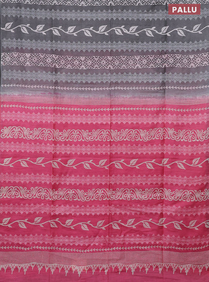 Semi bamboo saree grey and candy pink with allover thread weaves & prints in borderless style