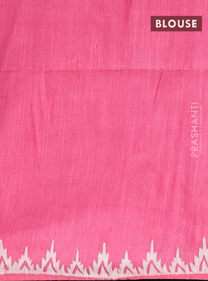 Semi bamboo saree grey and candy pink with allover thread weaves & prints in borderless style