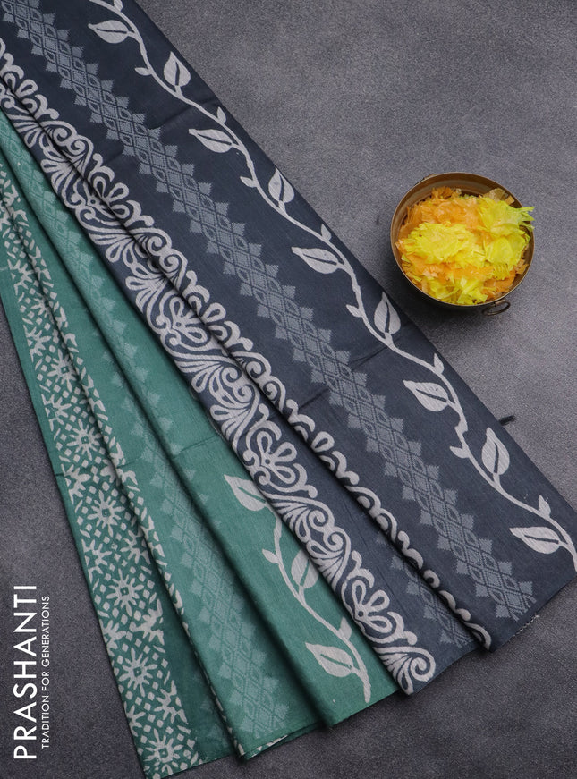 Semi bamboo saree pastel green and grey with allover thread weaves & prints in borderless style