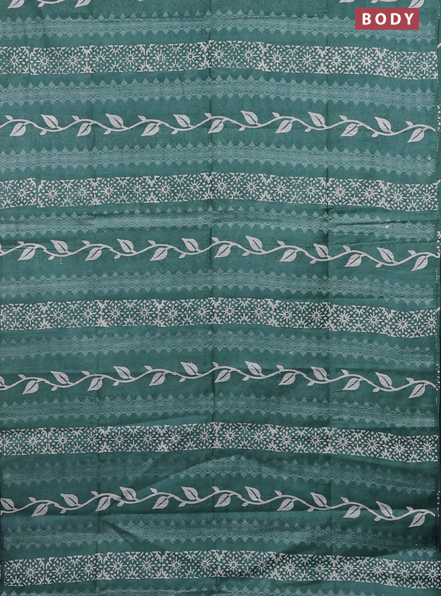 Semi bamboo saree pastel green and grey with allover thread weaves & prints in borderless style
