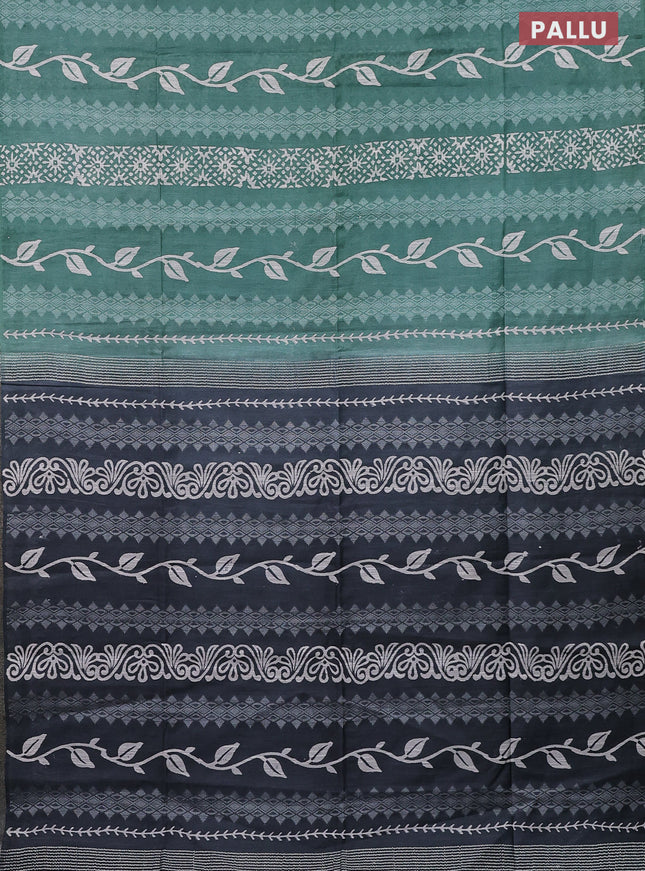Semi bamboo saree pastel green and grey with allover thread weaves & prints in borderless style