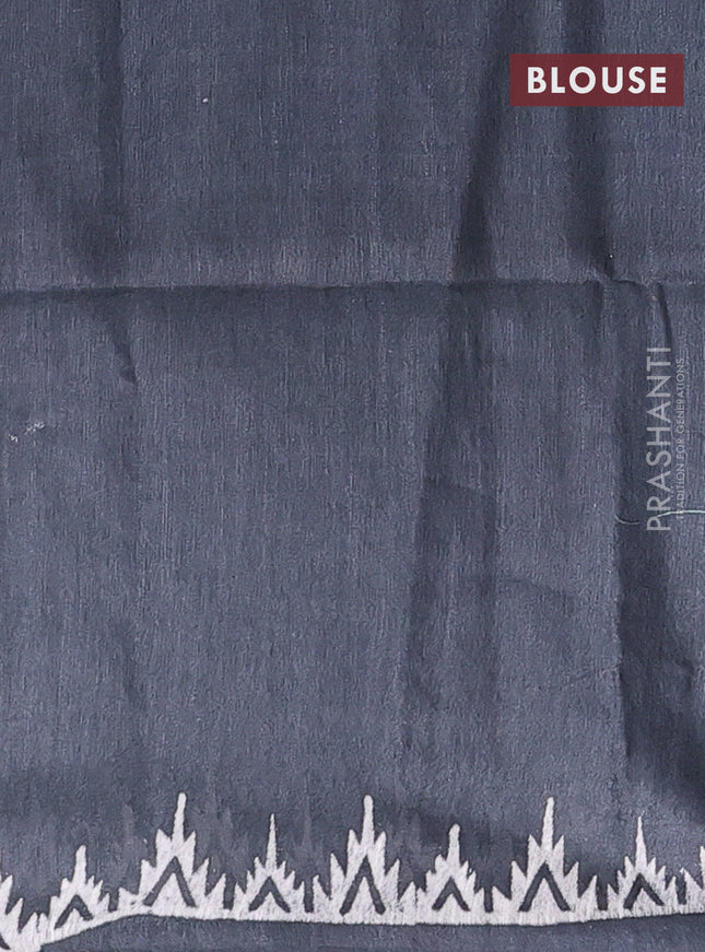 Semi bamboo saree pastel green and grey with allover thread weaves & prints in borderless style