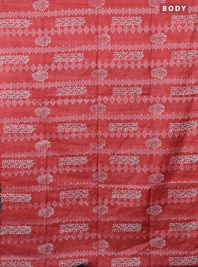 Semi bamboo saree peach orange and grey shade with allover thread weaves & prints in borderless style