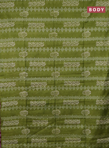 Semi bamboo saree light green and dark magenta pink with allover thread weaves & prints in borderless style