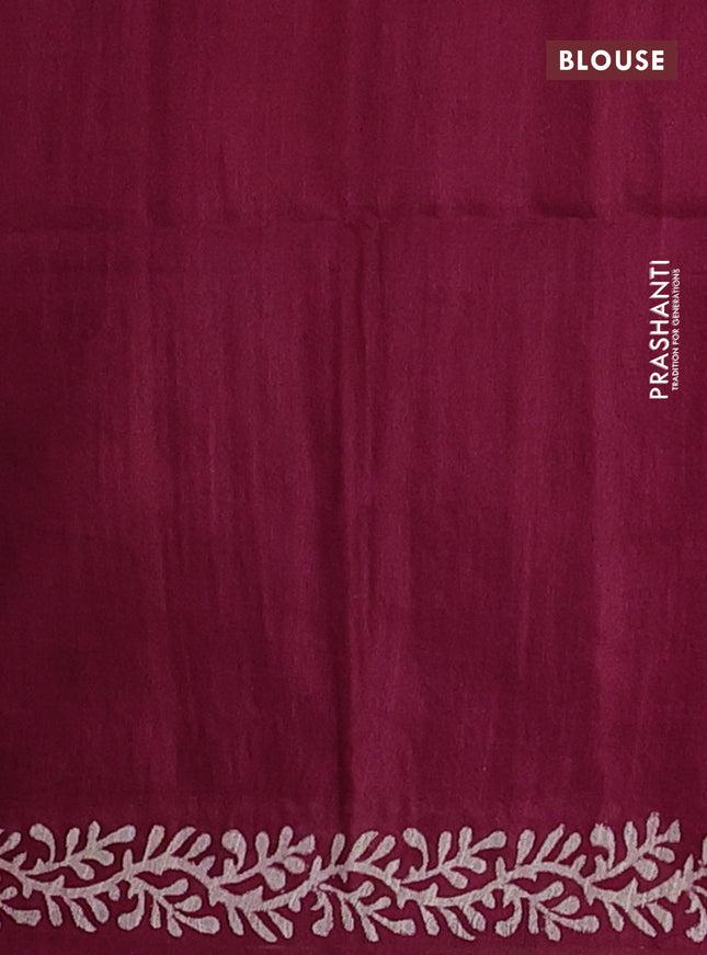 Semi bamboo saree light green and dark magenta pink with allover thread weaves & prints in borderless style