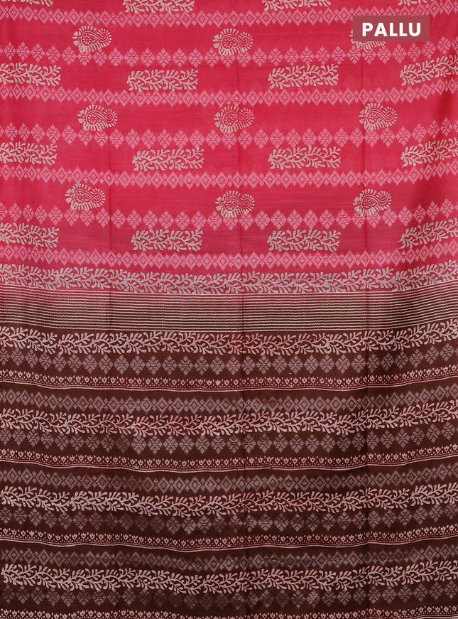 Semi bamboo saree pink shade and maroon shade with allover thread weaves & prints in borderless style
