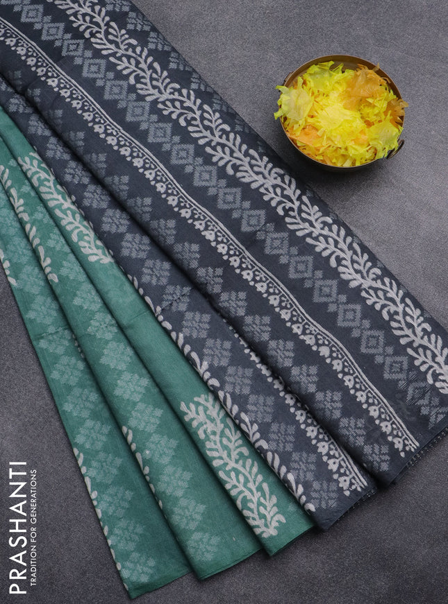 Semi bamboo saree pastel green and elephant grey with allover thread weaves & prints in borderless style