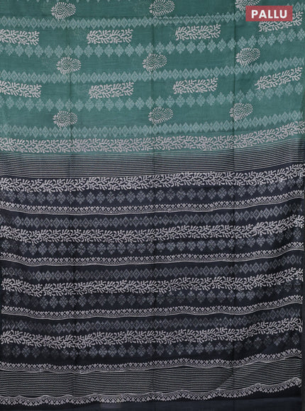 Semi bamboo saree pastel green and elephant grey with allover thread weaves & prints in borderless style