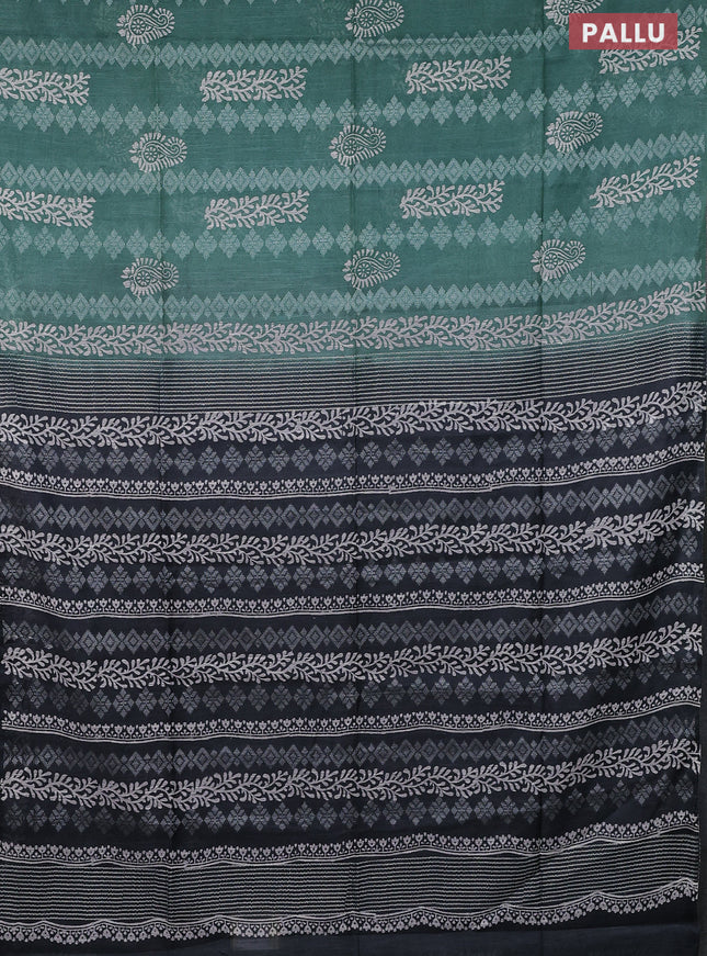 Semi bamboo saree pastel green and elephant grey with allover thread weaves & prints in borderless style