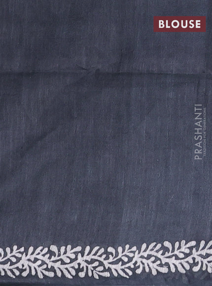 Semi bamboo saree pastel green and elephant grey with allover thread weaves & prints in borderless style