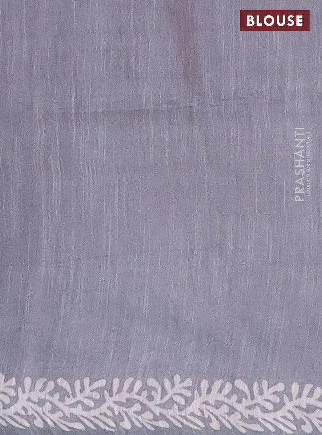 Semi bamboo saree peach orange and grey with allover thread weaves & prints and printed border