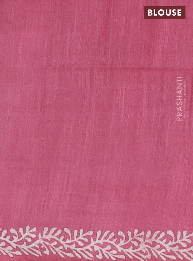 Semi bamboo saree light green and pink shade with allover thread weaves & prints and printed border