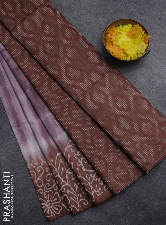 Semi bamboo saree mild purple shade and brown with allover thread weaves & prints and printed border