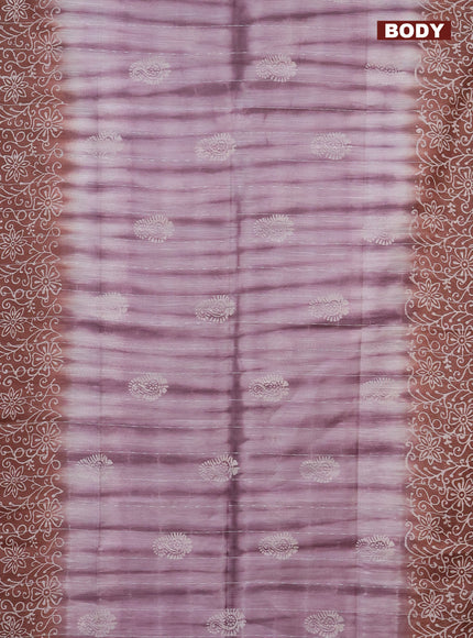 Semi bamboo saree mild purple shade and brown with allover thread weaves & prints and printed border