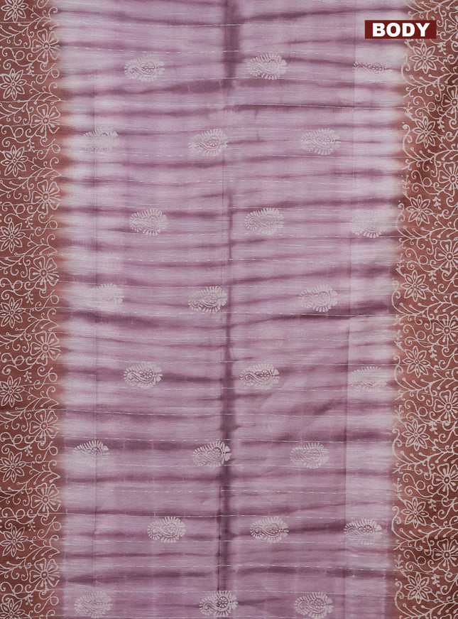 Semi bamboo saree mild purple shade and brown with allover thread weaves & prints and printed border