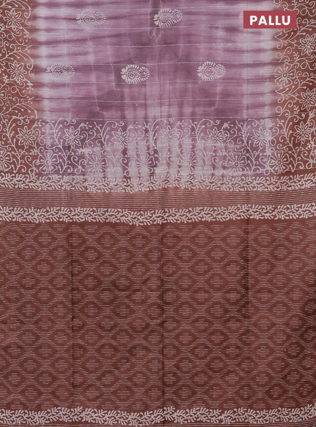 Semi bamboo saree mild purple shade and brown with allover thread weaves & prints and printed border