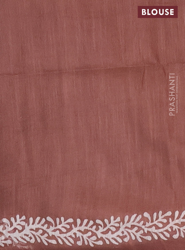 Semi bamboo saree mild purple shade and brown with allover thread weaves & prints and printed border