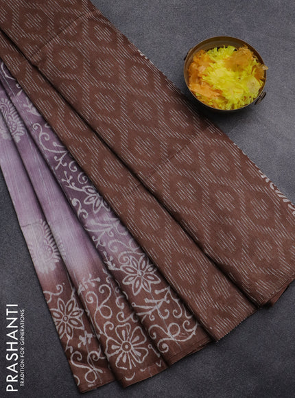 Semi bamboo saree mild purple shade and brown with allover thread weaves & prints and printed border