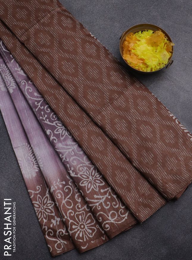Semi bamboo saree mild purple shade and brown with allover thread weaves & prints and printed border