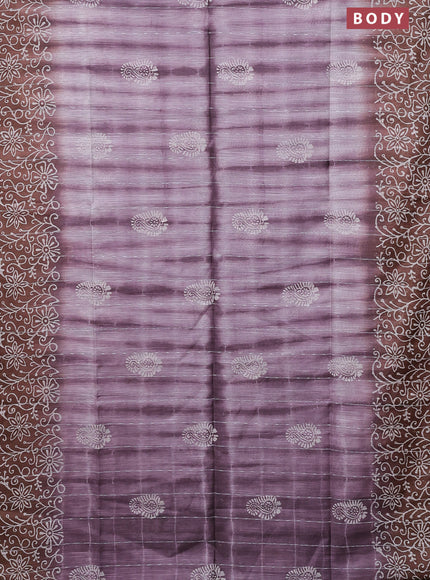 Semi bamboo saree mild purple shade and brown with allover thread weaves & prints and printed border