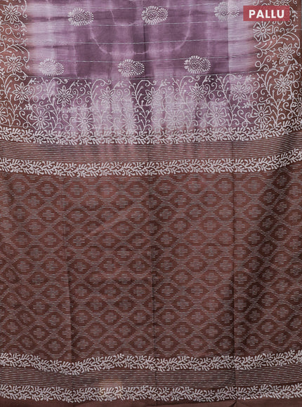 Semi bamboo saree mild purple shade and brown with allover thread weaves & prints and printed border